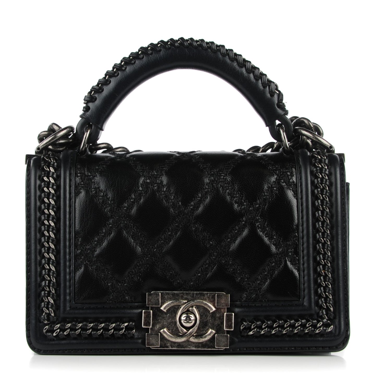 Goatskin Quilted Small Boy Handle Flap Black
