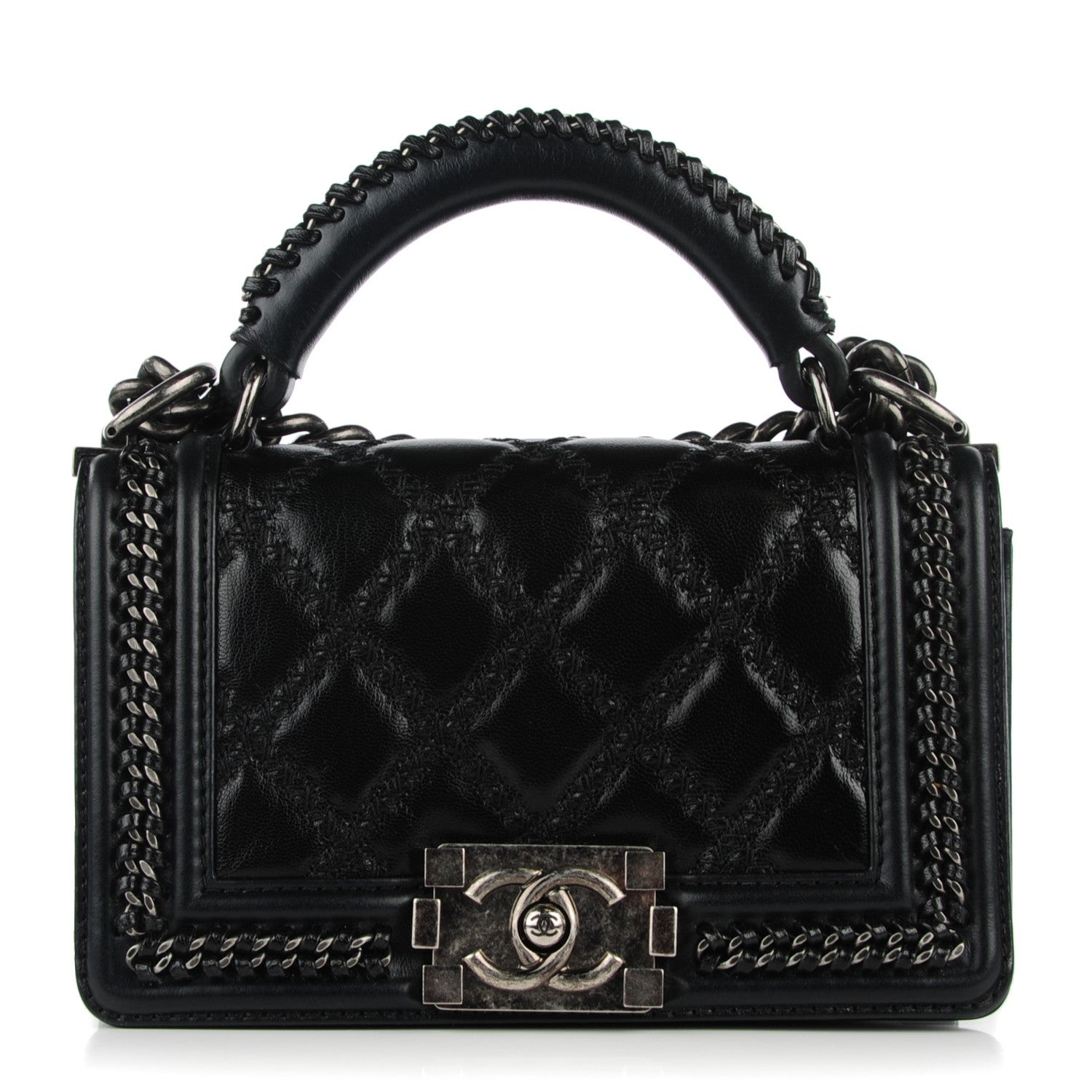 Chanel Goatskin Quilted Small Boy Handle Flap Black 1 of 8