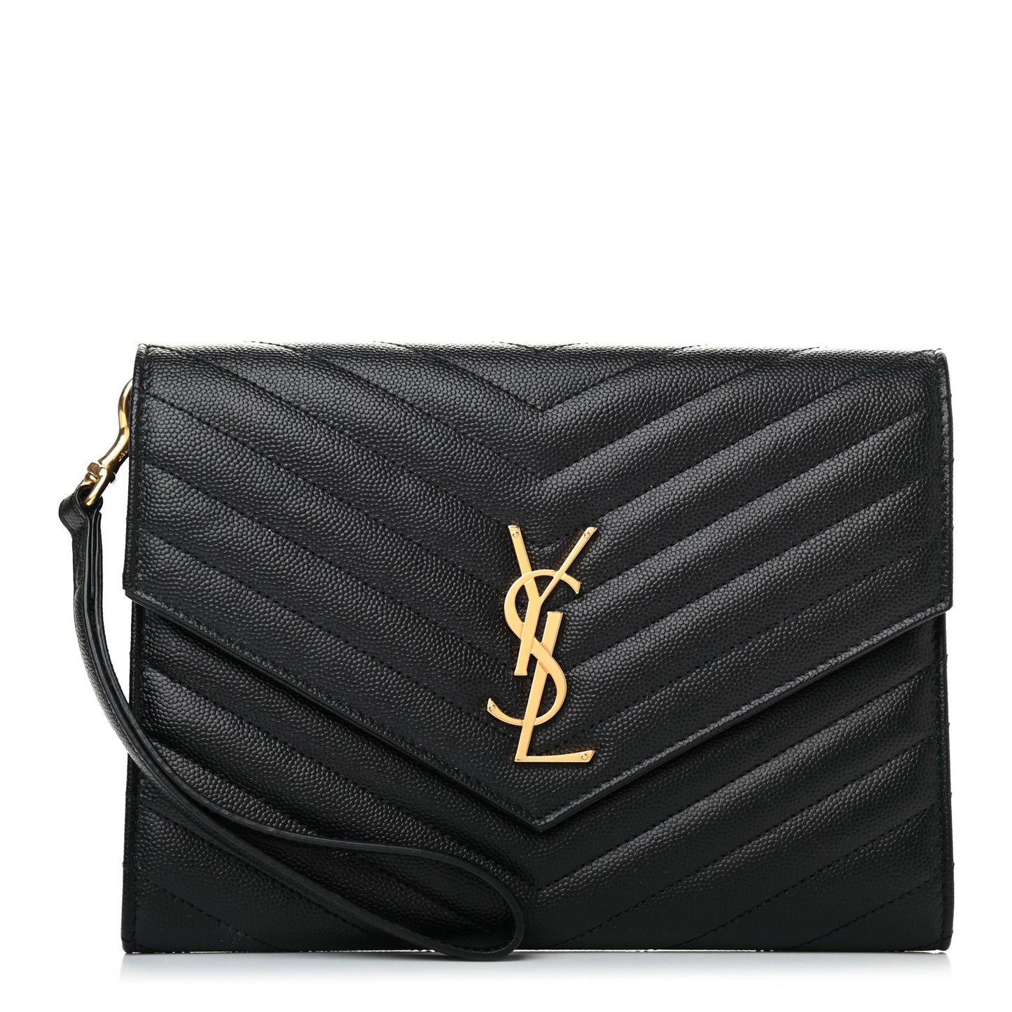 Grain De Poudre Matelasse Chevron Monogram Envelope Clutch Black
