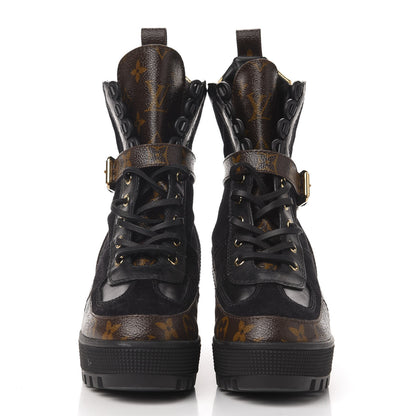 Louis Vuitton Suede Calfskin Monogram Laureate Platform Desert Boots 37 Black 2 of 9