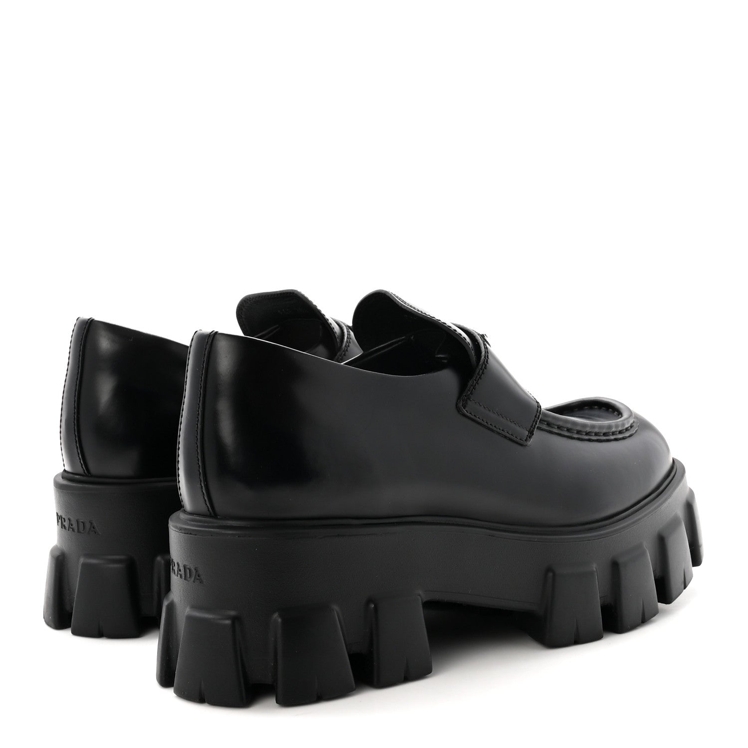 Prada Spazzolato Rois Metal Triangle Logo Monolith 55mm Loafers 38.5 Black 5 of 9