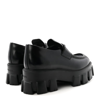 Prada Spazzolato Rois Metal Triangle Logo Monolith 55mm Loafers 38.5 Black 5 of 9