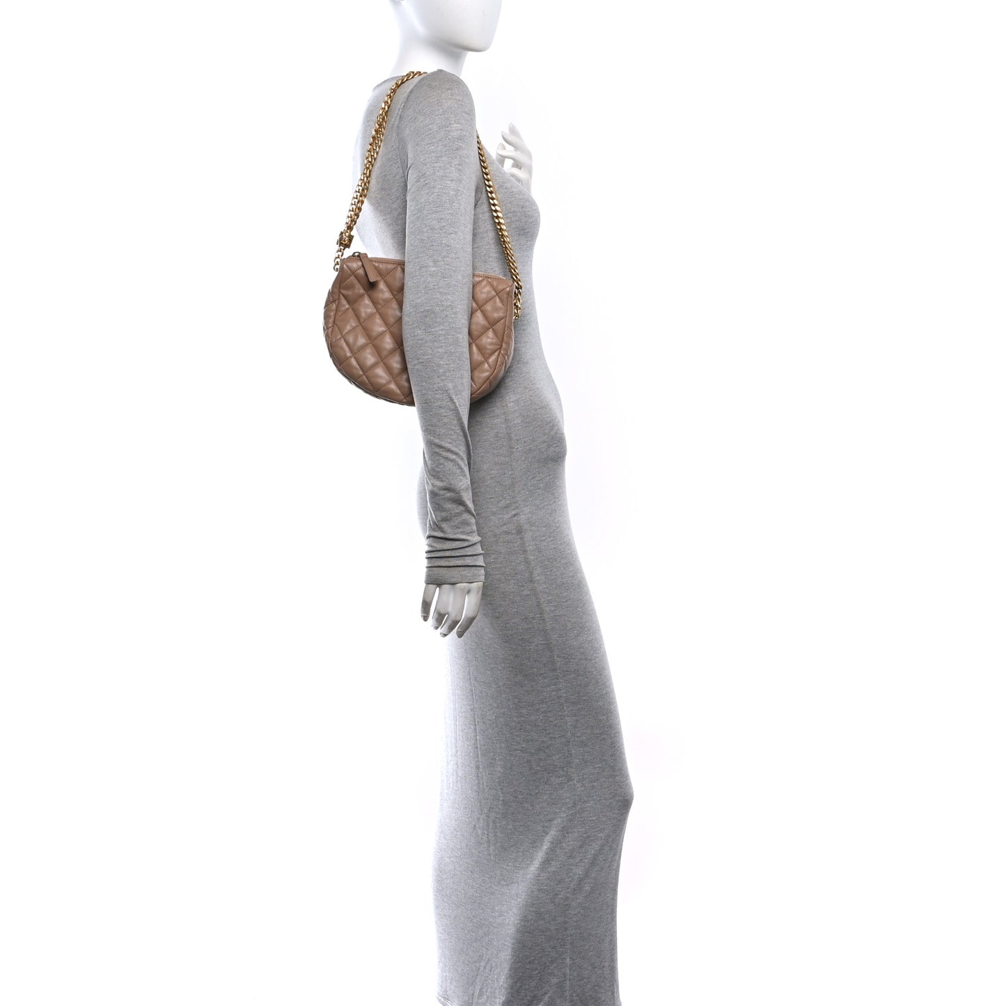 Lambskin Quilted Pillow Crush Chain Hobo Beige