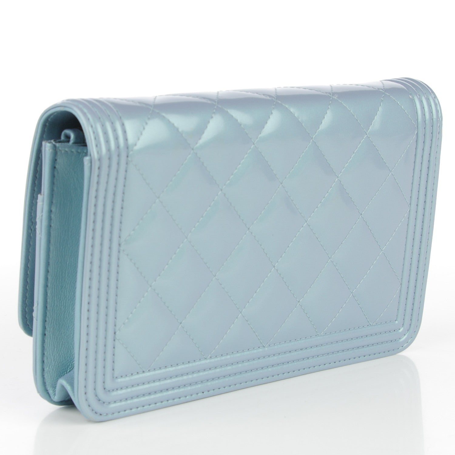 Chanel Iridescent Calfskin Quilted Boy Wallet On Chain WOC Light Blue 3 of 8