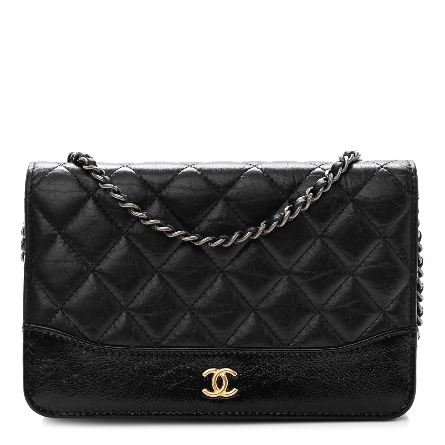 Aged Calfskin Quilted Gabrielle Wallet On Chain WOC Black
