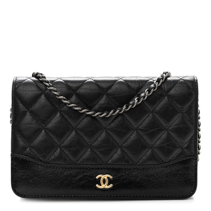 Chanel Aged Calfskin Quilted Gabrielle Wallet On Chain WOC Black 1 of 12