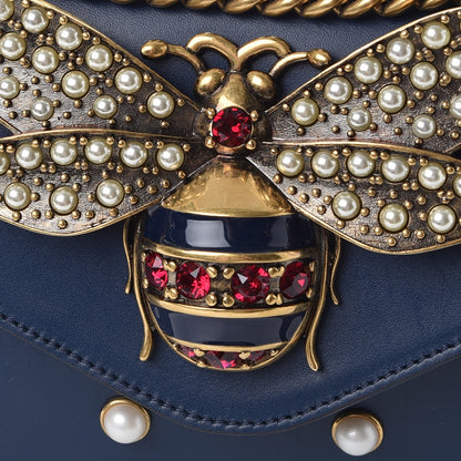 Gucci Nappa Pearl Studded Mini Queen Margaret Broadway Shoulder Bag Blue Agata 8 of 9