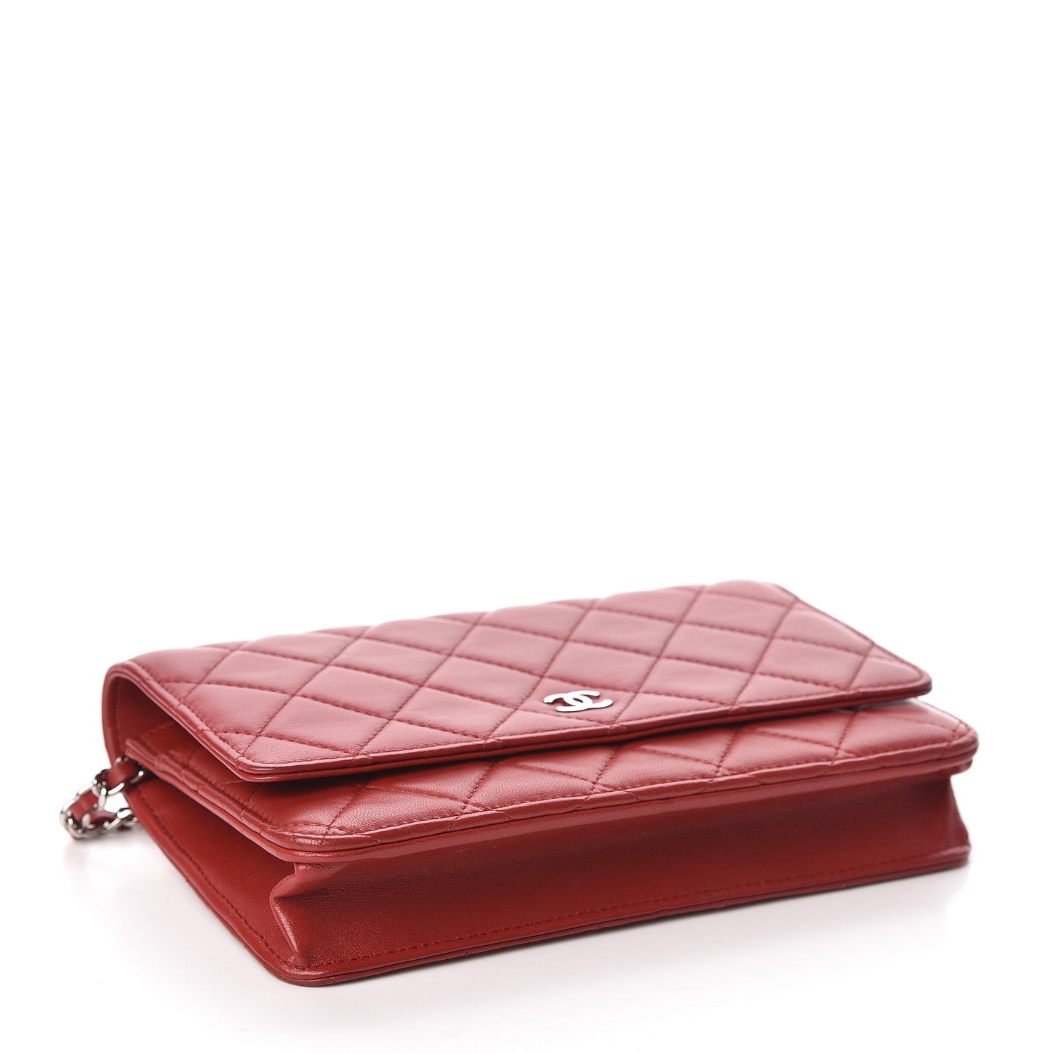 Chanel Lambskin Quilted Wallet On Chain WOC Red 4 of 12