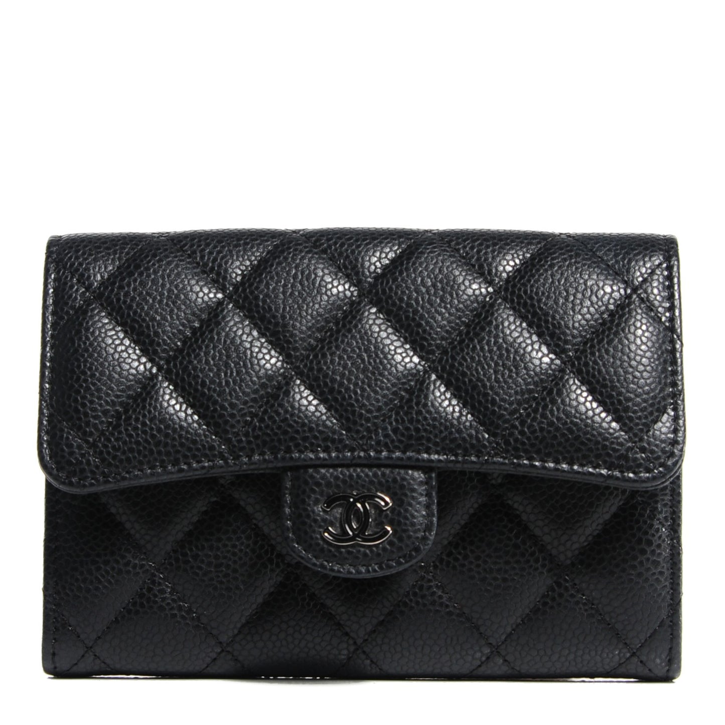 Caviar Quilted Small Flap Wallet Black