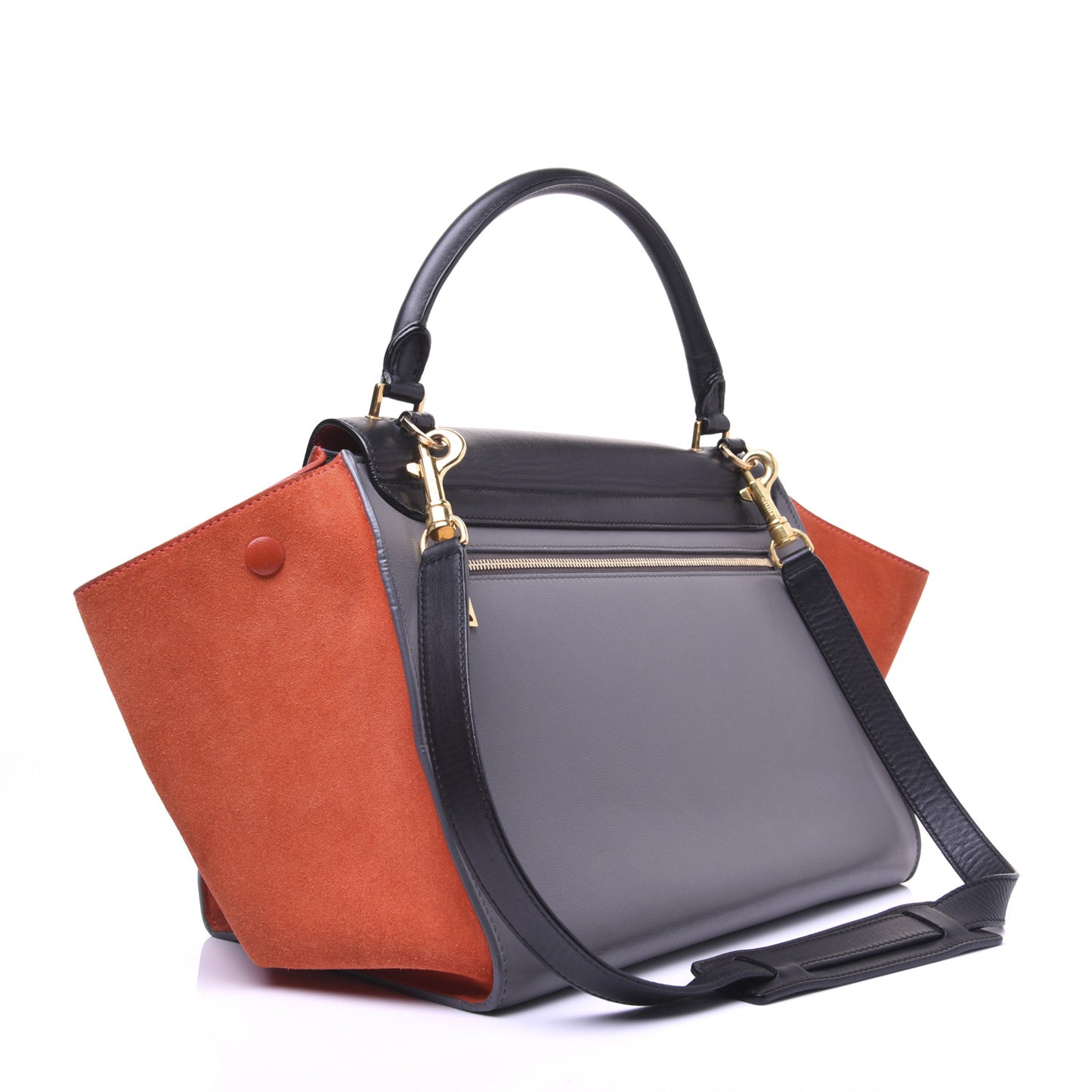 Smooth Calfskin Suede Medium Tri-Color Trapeze Flamingo