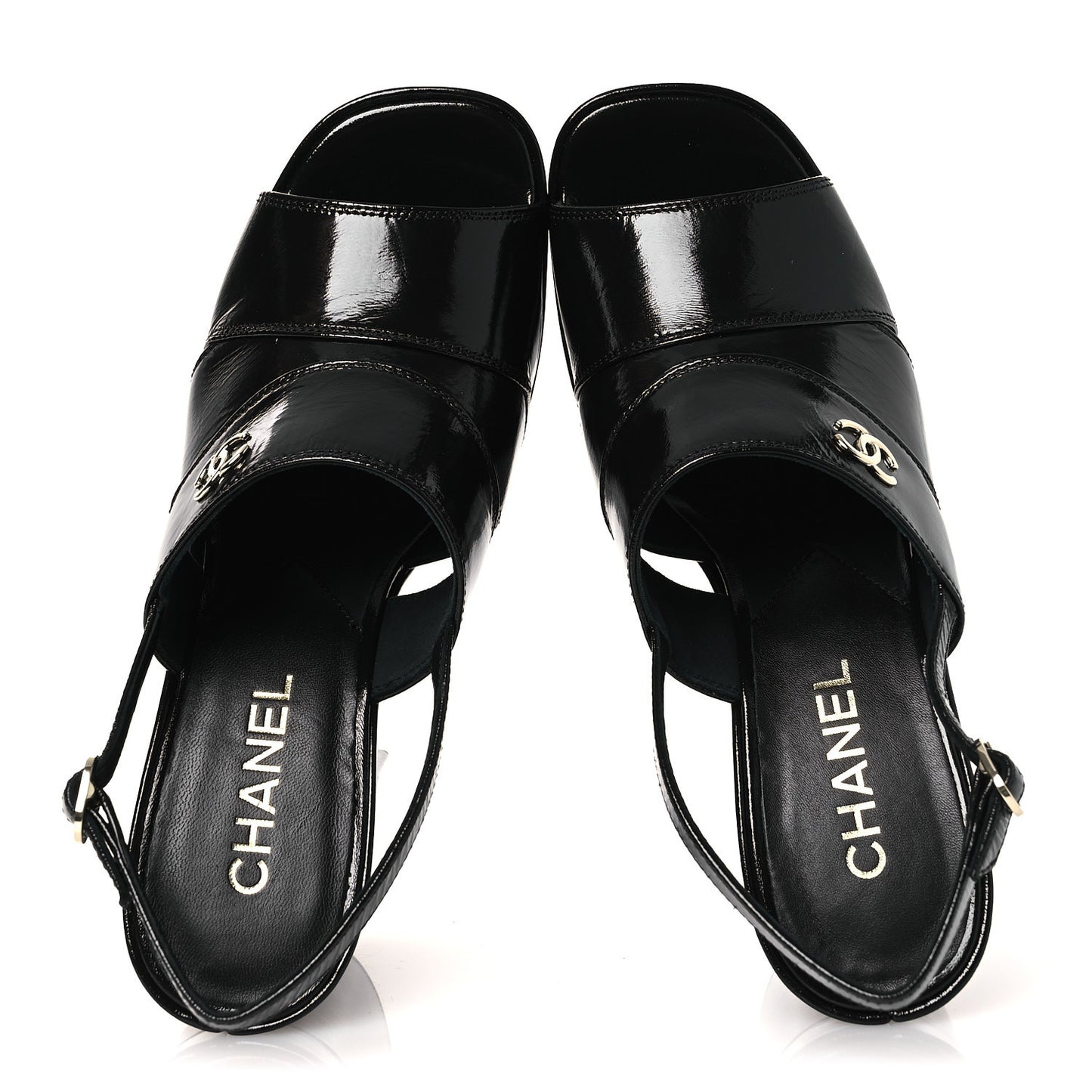 Crumpled Patent Lambskin Platform Sandals 39.5 Black