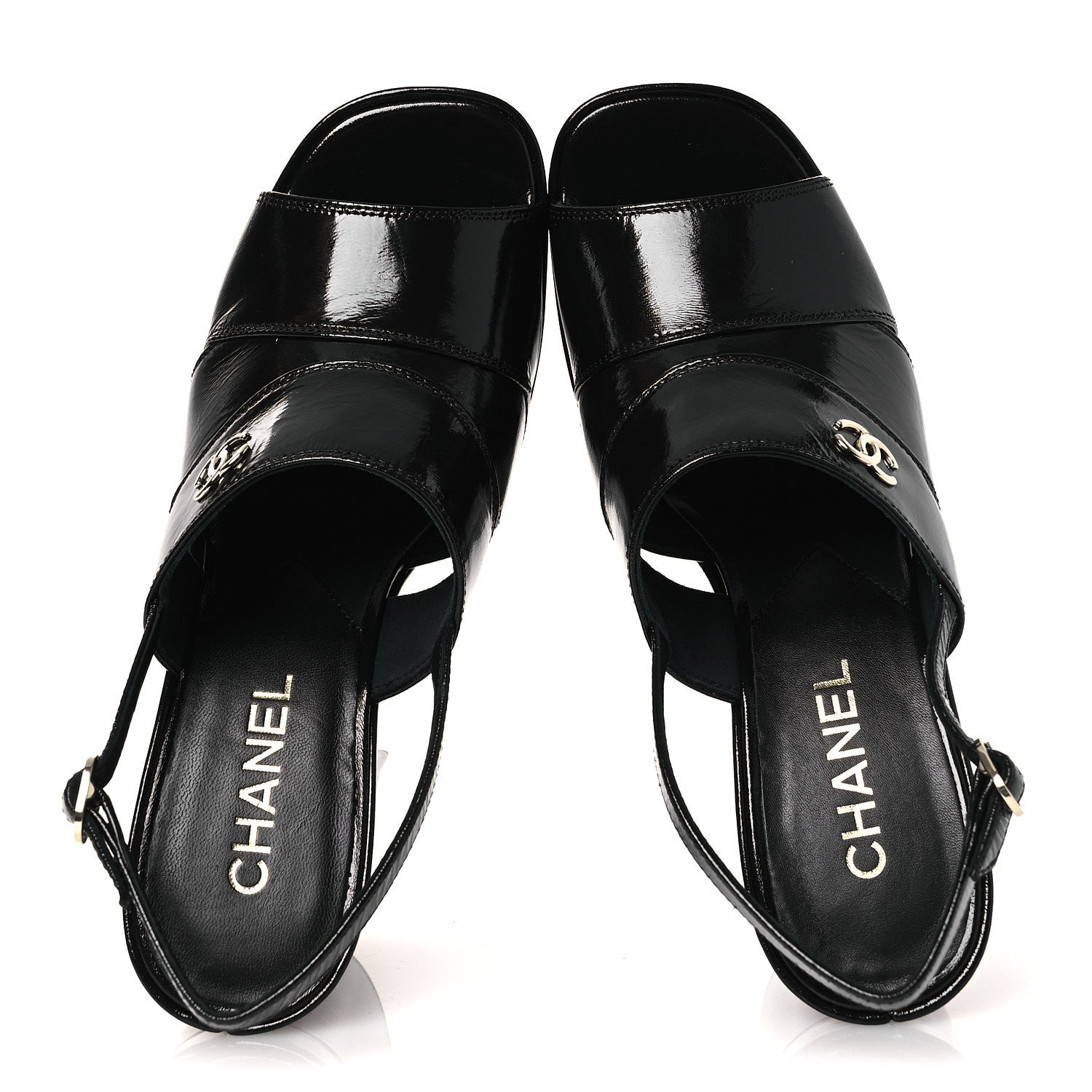 Chanel Crumpled Patent Lambskin Platform Sandals 39.5 Black 2 of 11