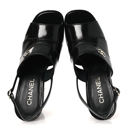 Chanel Crumpled Patent Lambskin Platform Sandals 39.5 Black 2 of 11