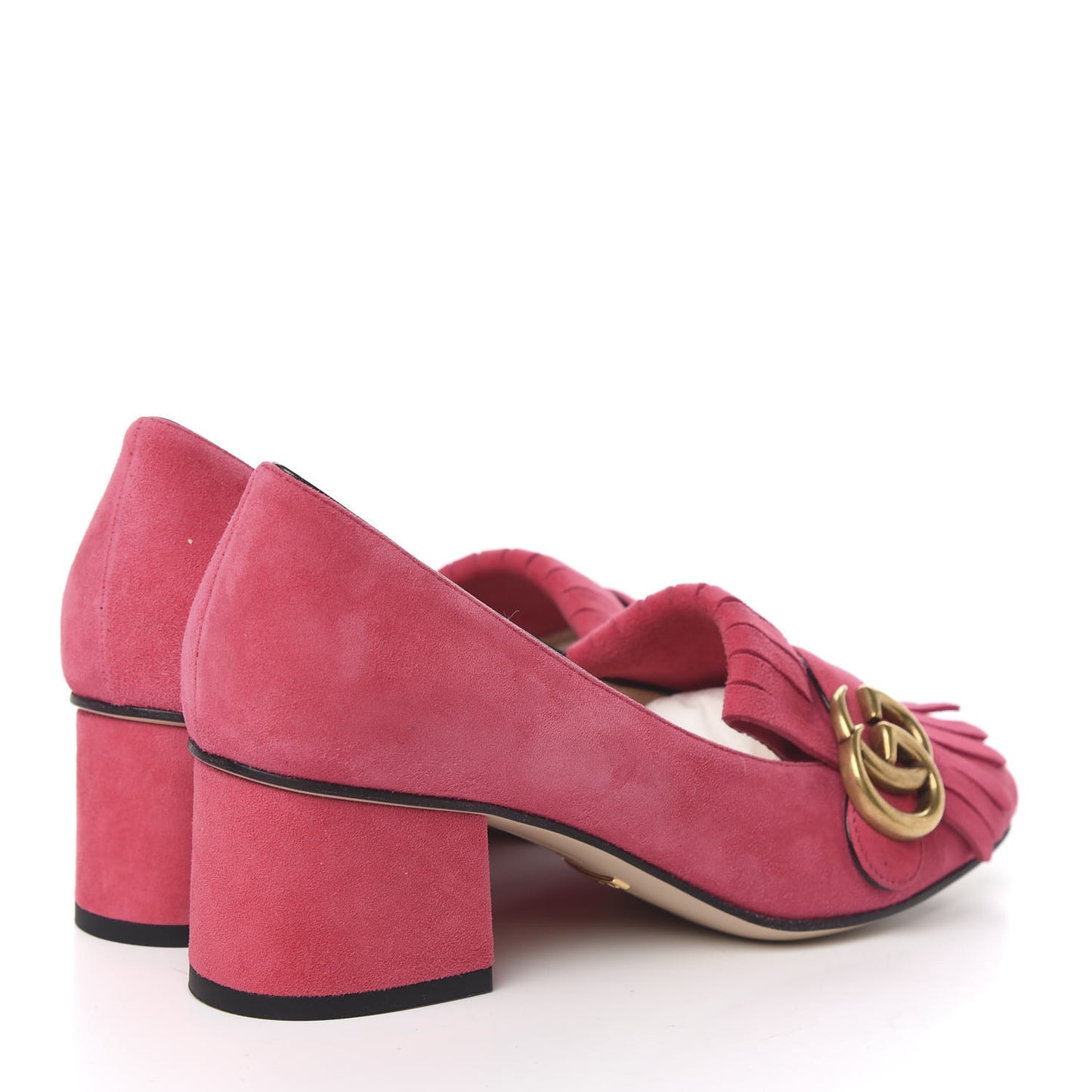 Kid Scamosciato GG Marmont Fringe 50mm Loafer Pumps 37 Hot Pink