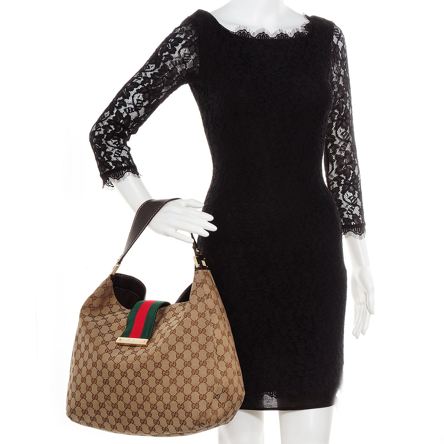 Gucci Monogram New Ladies Web Large Hobo Brown 2 of 7