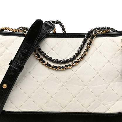 Chanel Aged Calfskin Quilted Medium Gabrielle Hobo Black White 8 of 11