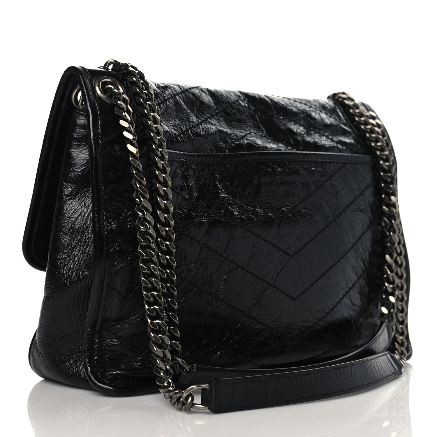 Saint Laurent Crinkled Calfskin Matelasse Monogram Medium Niki Chain Satchel Black 3 of 9