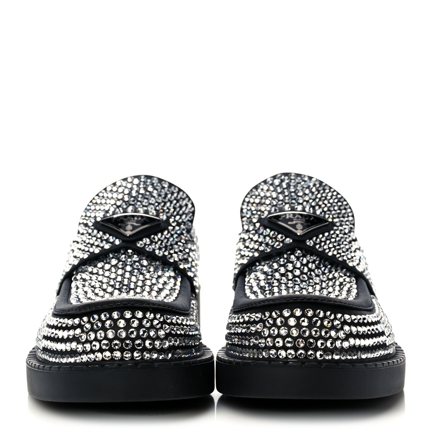 Prada Satin Crystal Metal Triangle Logo Mens Loafers 7 Crystal 2 of 7