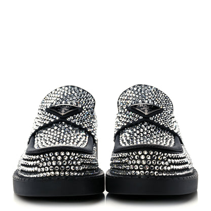 Prada Satin Crystal Metal Triangle Logo Mens Loafers 7 Crystal 2 of 7