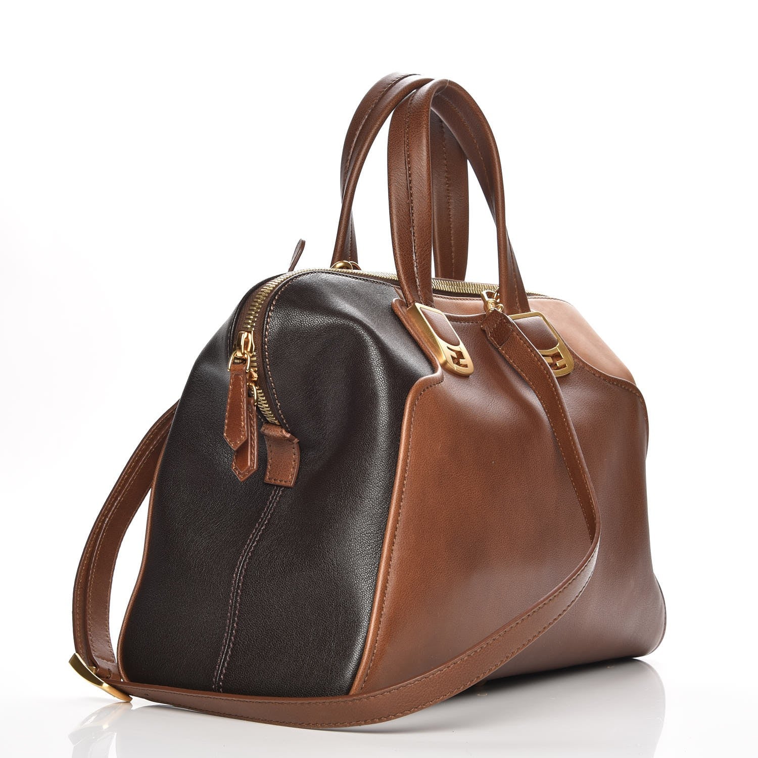 Fendi Capra Vitello Saddle Colorblock Large Chameleon Tote Moro Biscotto 4 of 11