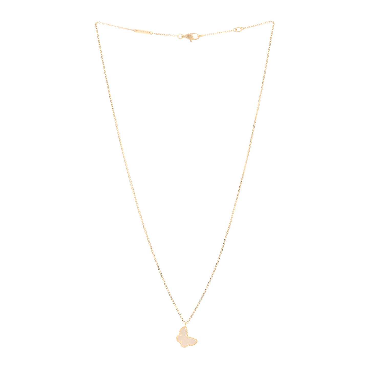 18K Yellow Gold Mother of Pearl Sweet Alhambra Butterfly Pendant Necklace