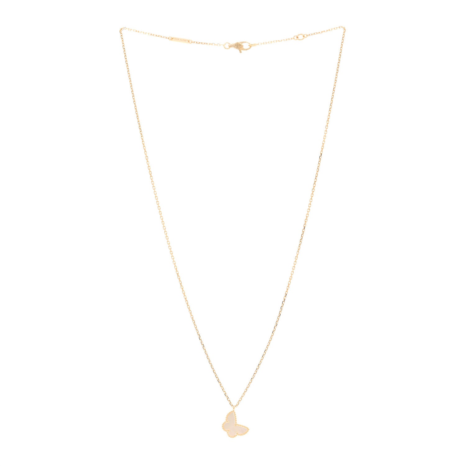 Van Cleef & Arpels 18K Yellow Gold Mother of Pearl Sweet Alhambra Butterfly Pendant Necklace 3 of 5