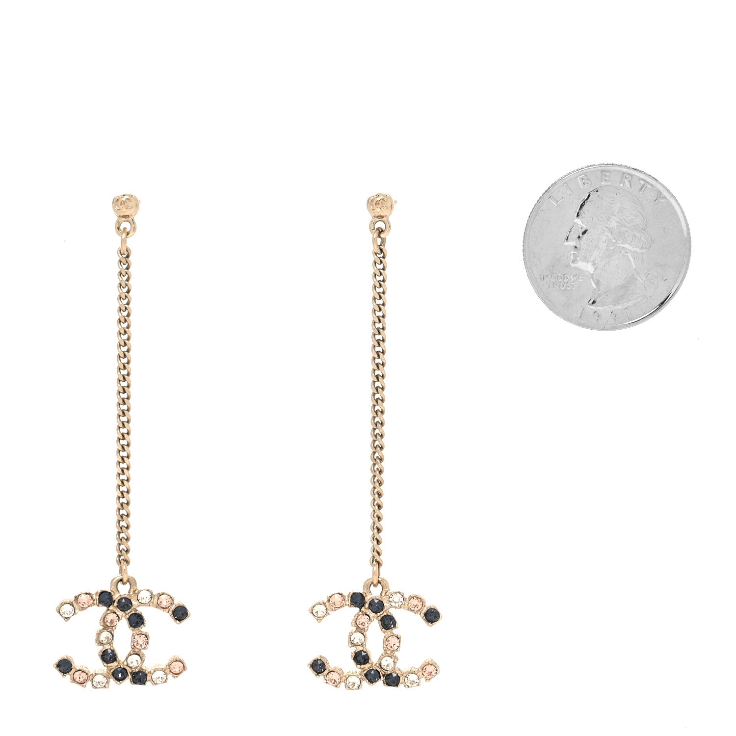Chanel Crystal CC Drop Earrings Pink Grey Gold 2 of 4