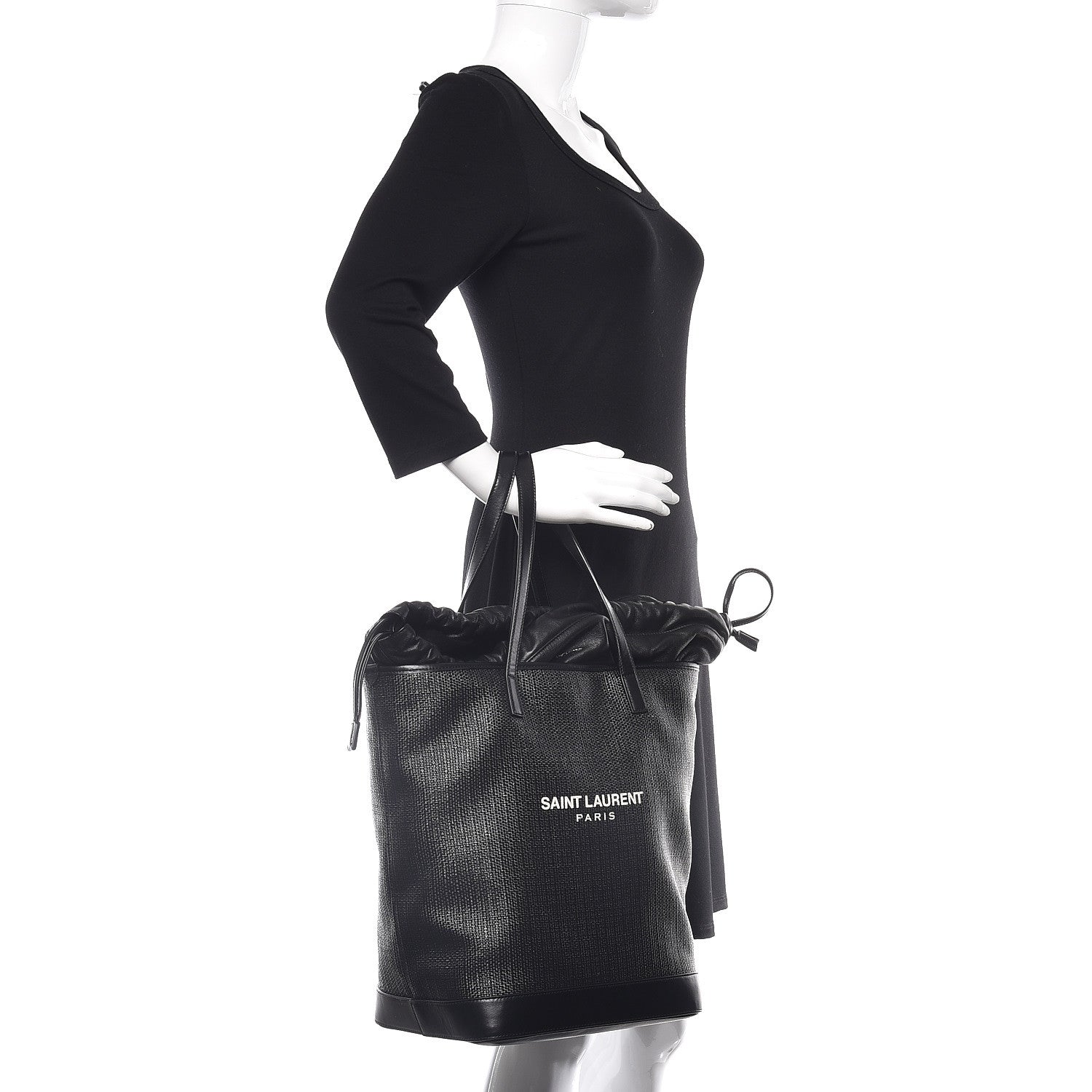 Saint Laurent Linen Canvas Teddy Shopping Bag Black 2 of 10