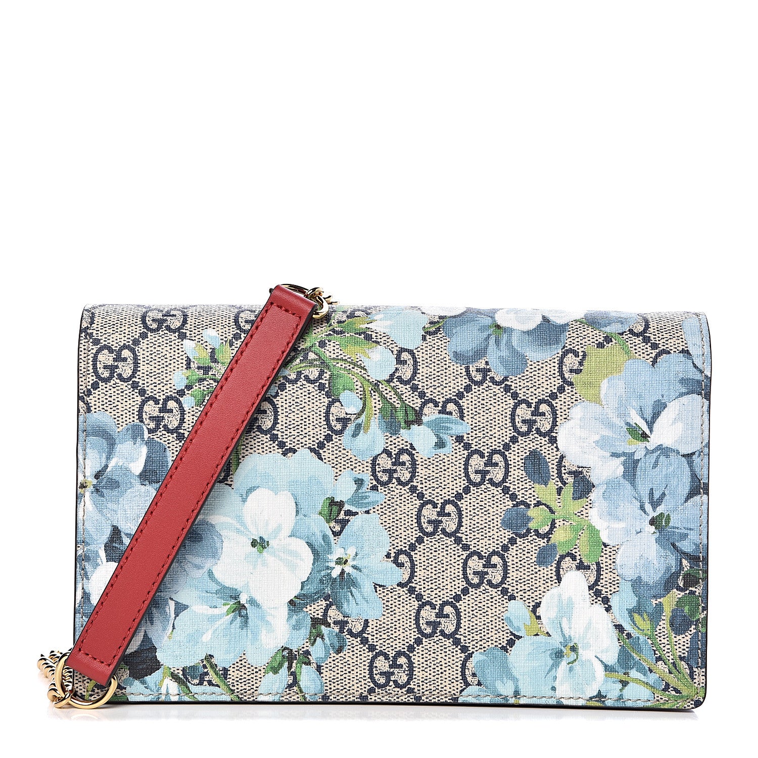 Gucci GG Supreme Monogram Blooms Chain Wallet Blue 1 of 9