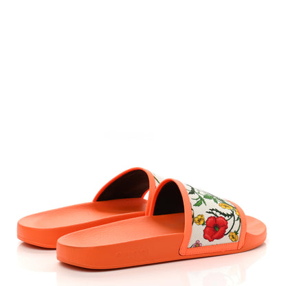 Gucci Canvas Flora Print Slide Sandals 40 Fluorescent Orange 4 of 7