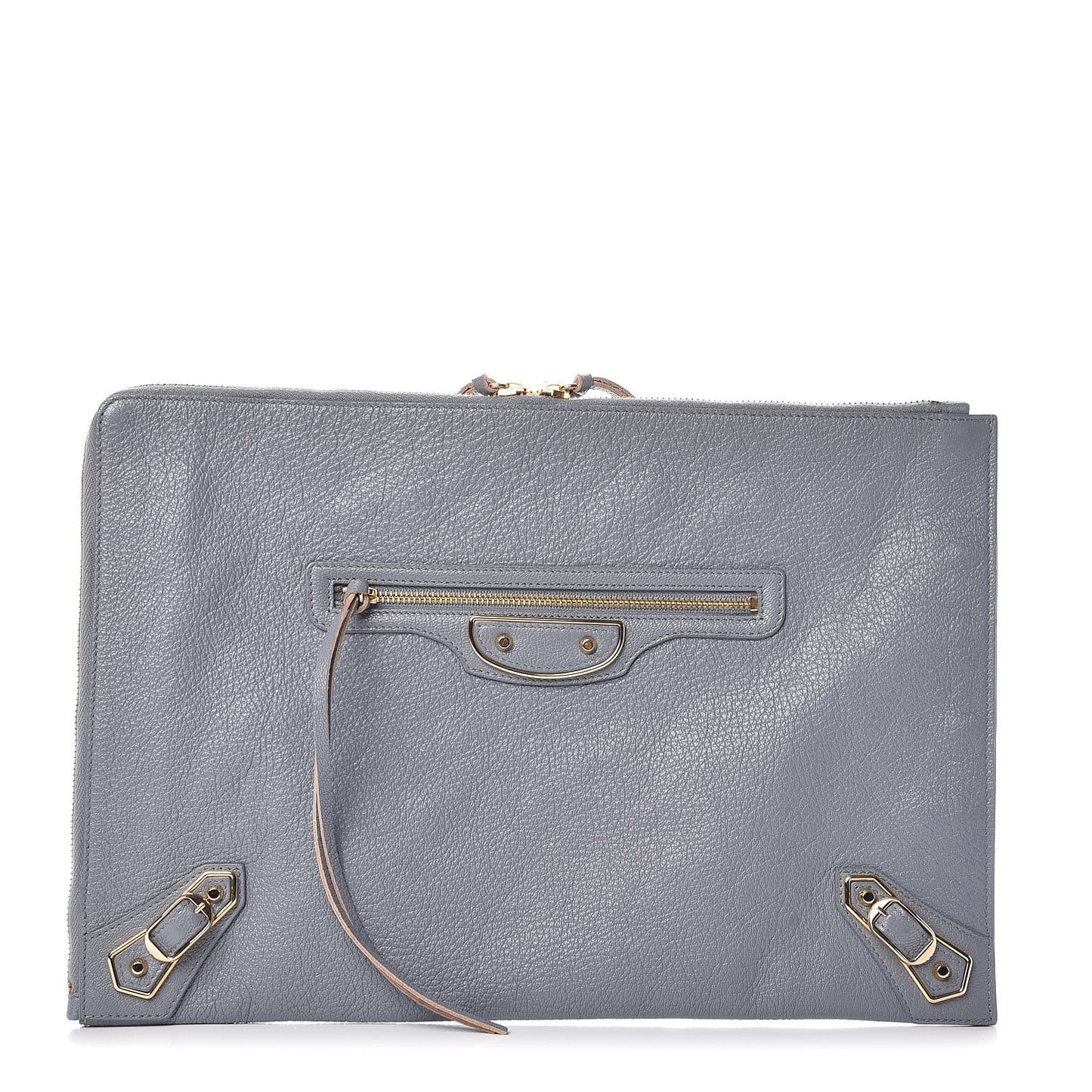 Chevre Gold Metallic Edge Hardware Pouch Bleu Acier