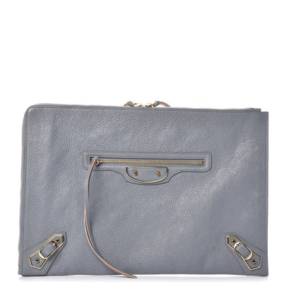 Balenciaga Chevre Gold Metallic Edge Hardware Pouch Bleu Acier 1 of 9
