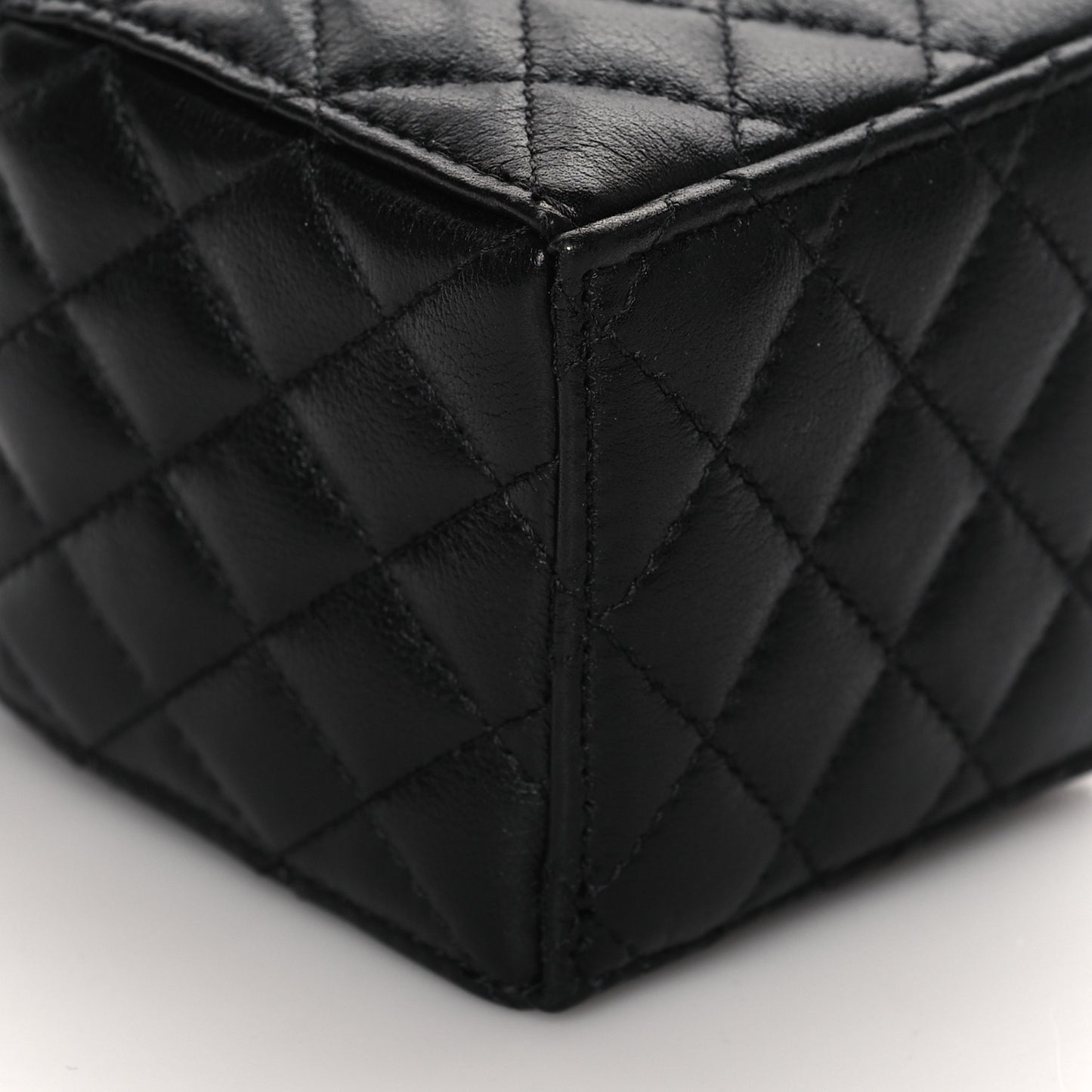 Calfskin Quilted Mini Drawstring Bucket Bag Black