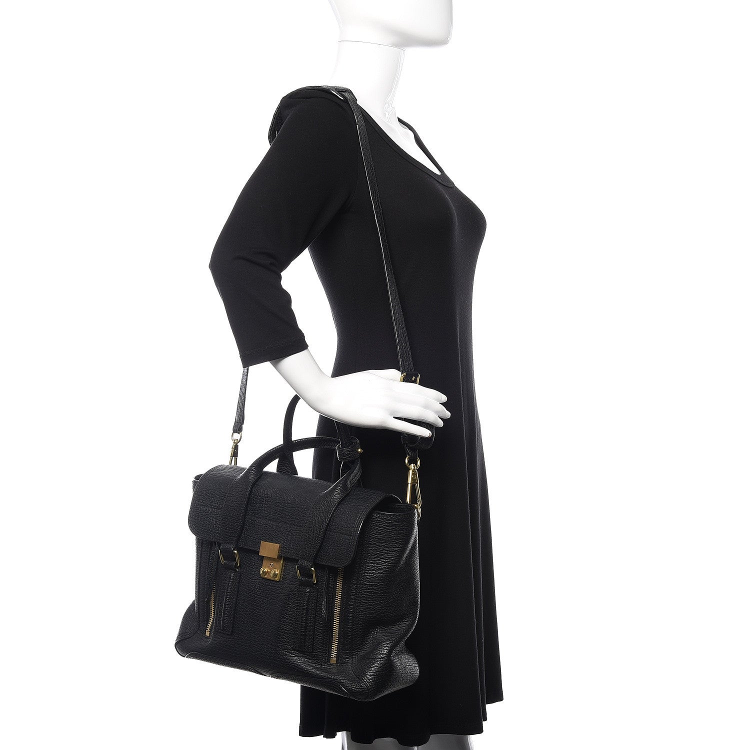 3.1 Phillip Lim 3.1 Textured Calfskin Medium Pashli Satchel Black 2 of 15