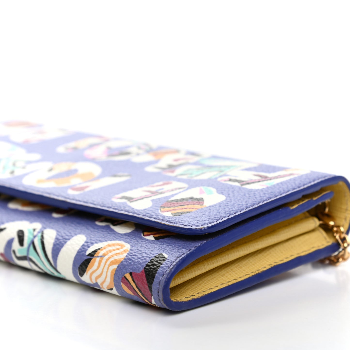 Glazed Fabric Vitello Elite Fendi Roma Chain Wallet Cassis Paglia