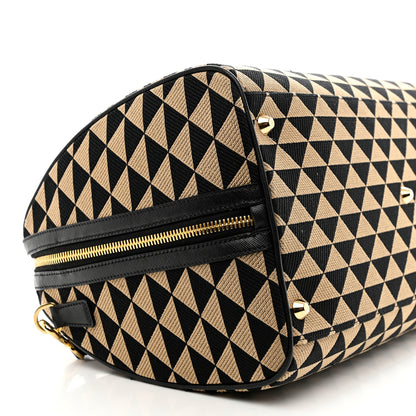 Prada Jacquard Saffiano Triangolo Symbole Embroidered Medium Travel Bag Black Corda 10 of 11