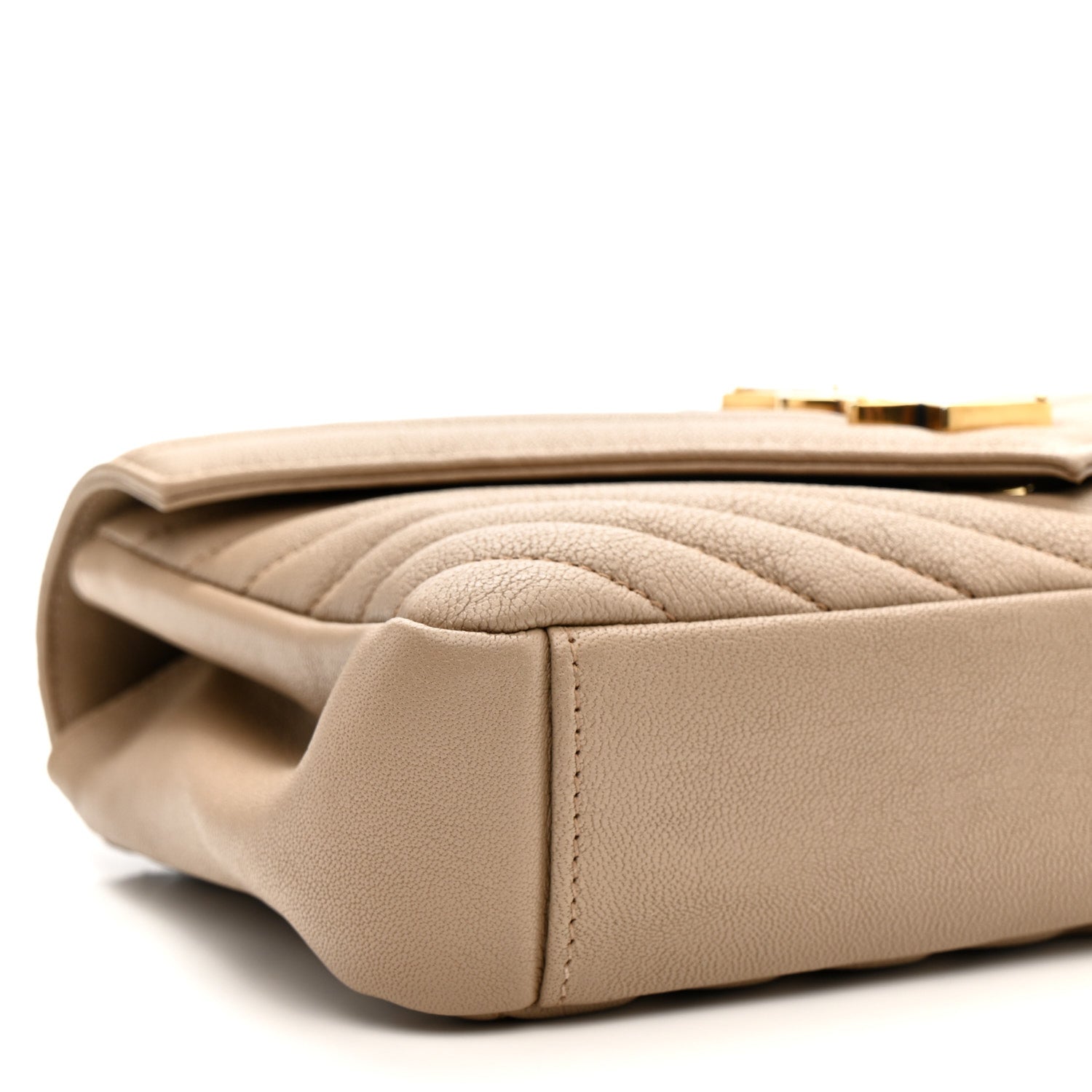 Saint Laurent Sheepskin Matelasse Chevron Monogram Medium College Bag Dark Beige 10 of 12