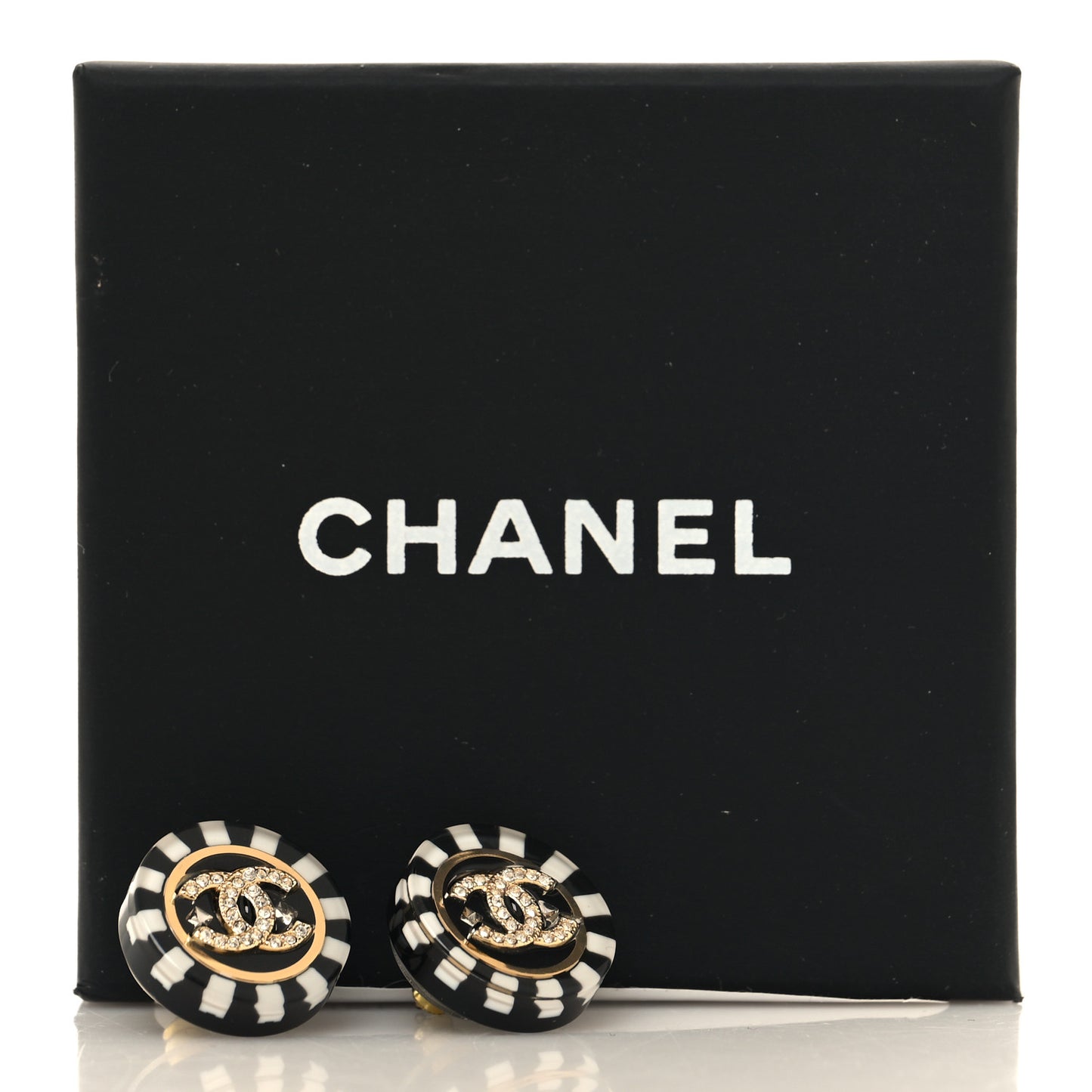 Resin Crystal CC Earrings Black White