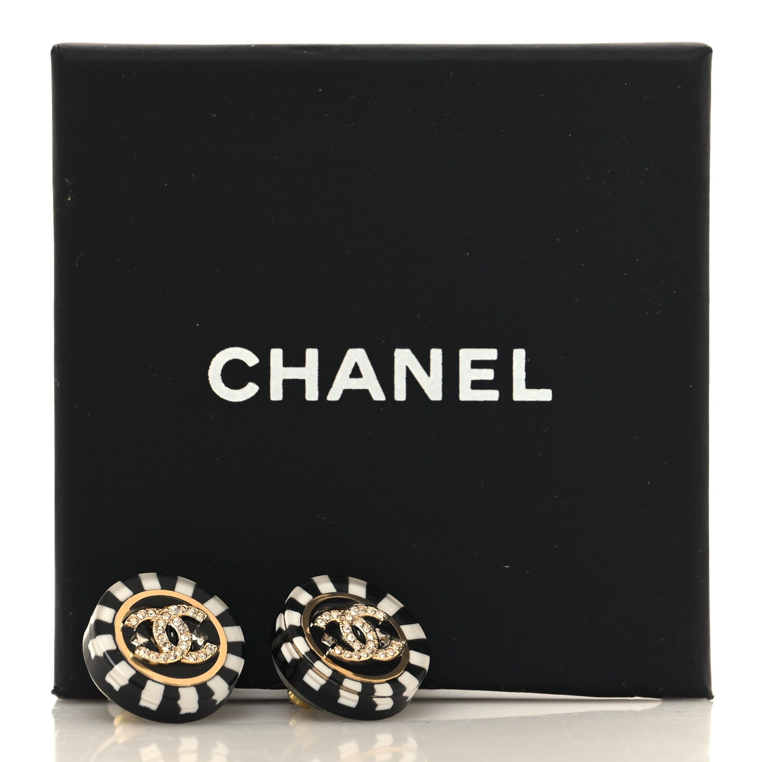 Chanel Resin Crystal CC Earrings Black White 5 of 5