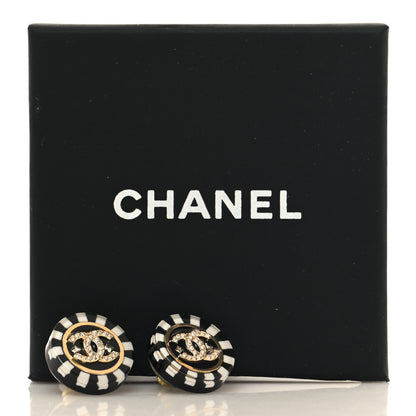 Chanel Resin Crystal CC Earrings Black White 5 of 5