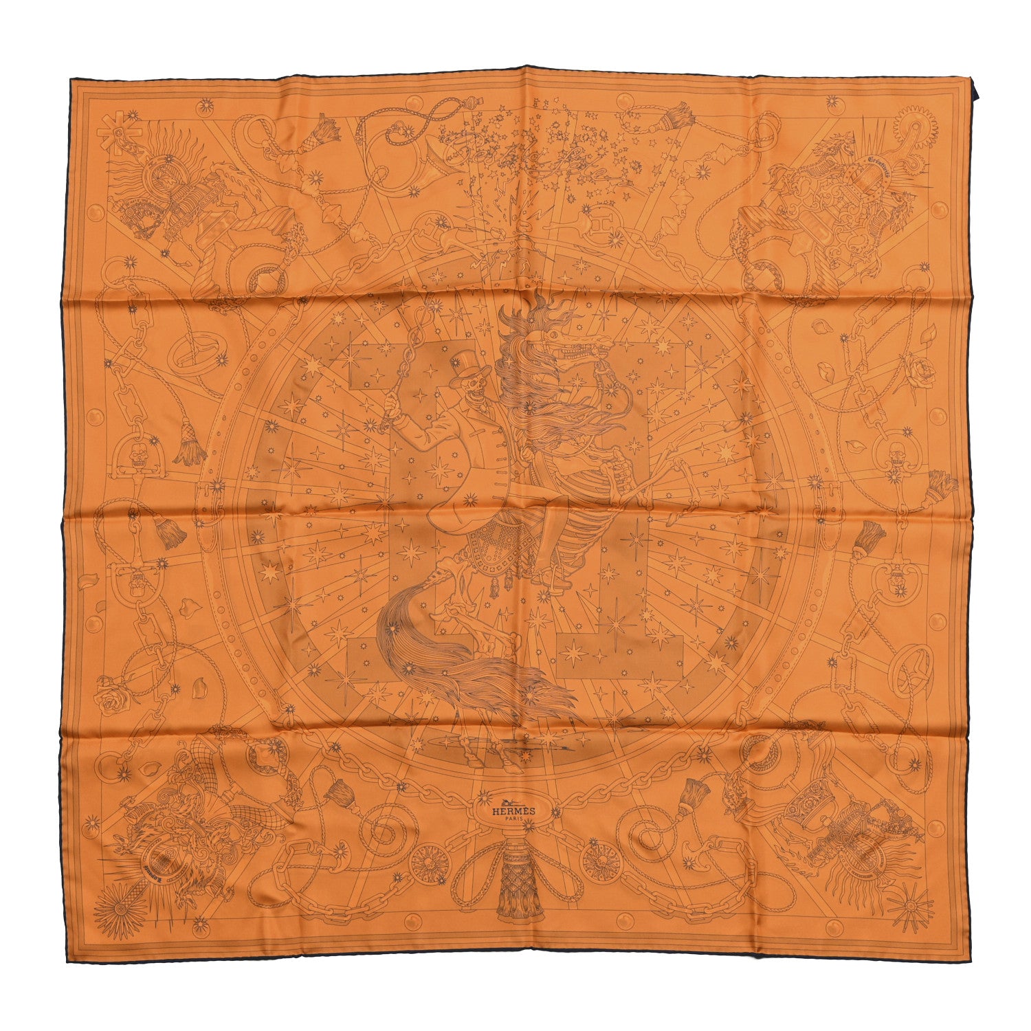 Hermes Silk C'est La Fete Double Face Scarf 90 Ciel Gris Orange 2 of 8