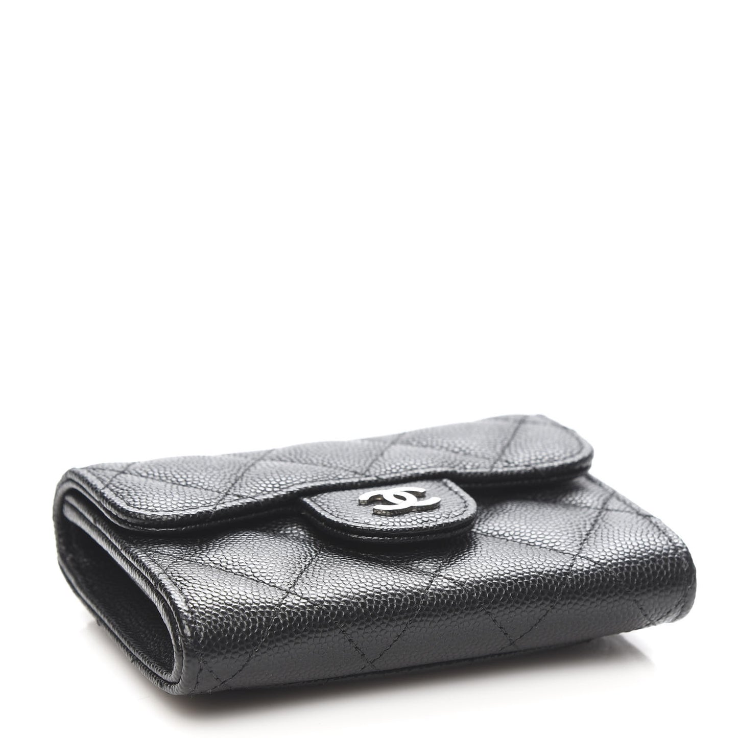 Caviar Quilted Flap Card Holder Wallet Black