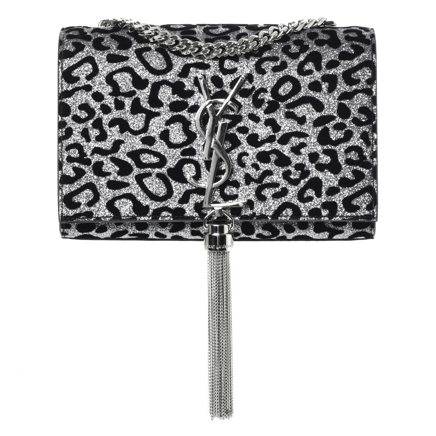 Saint Laurent Glitter Leopard Small Monogram Kate Tassel Satchel Platine Black 1 of 9