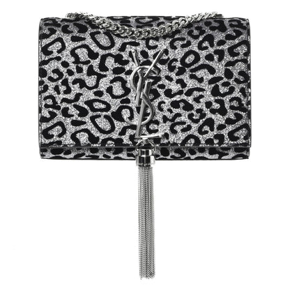 Saint Laurent Glitter Leopard Small Monogram Kate Tassel Satchel Platine Black 1 of 9