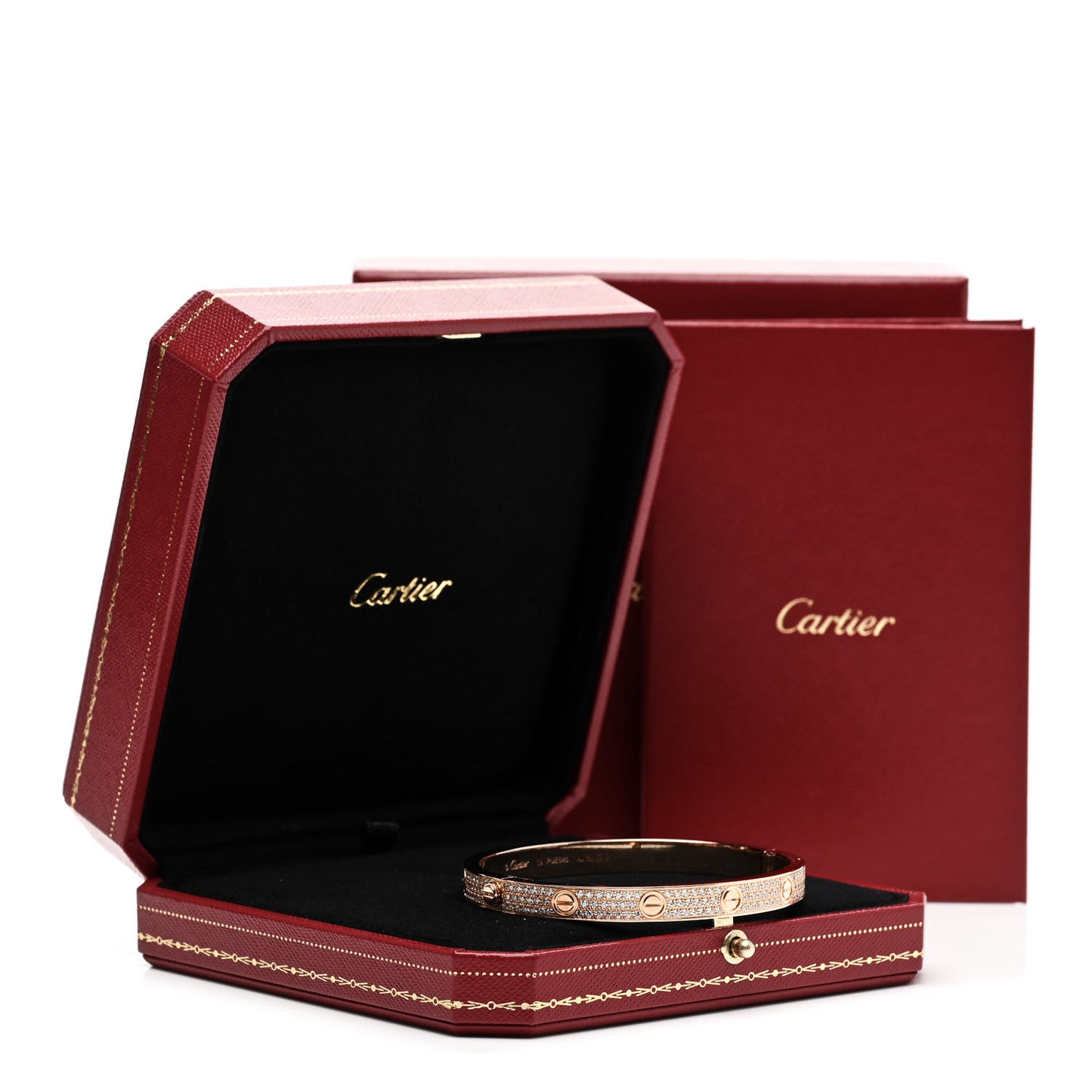 18K Pink Gold Diamond LOVE Paved Bracelet 19