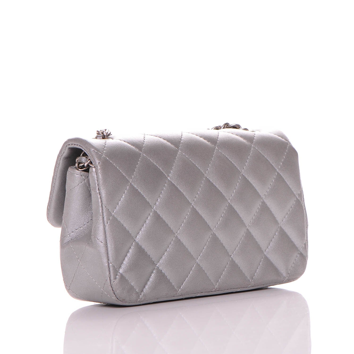 Chanel Metallic Lambskin Quilted Extra Mini Rectangular Flap Silver 3 of 8