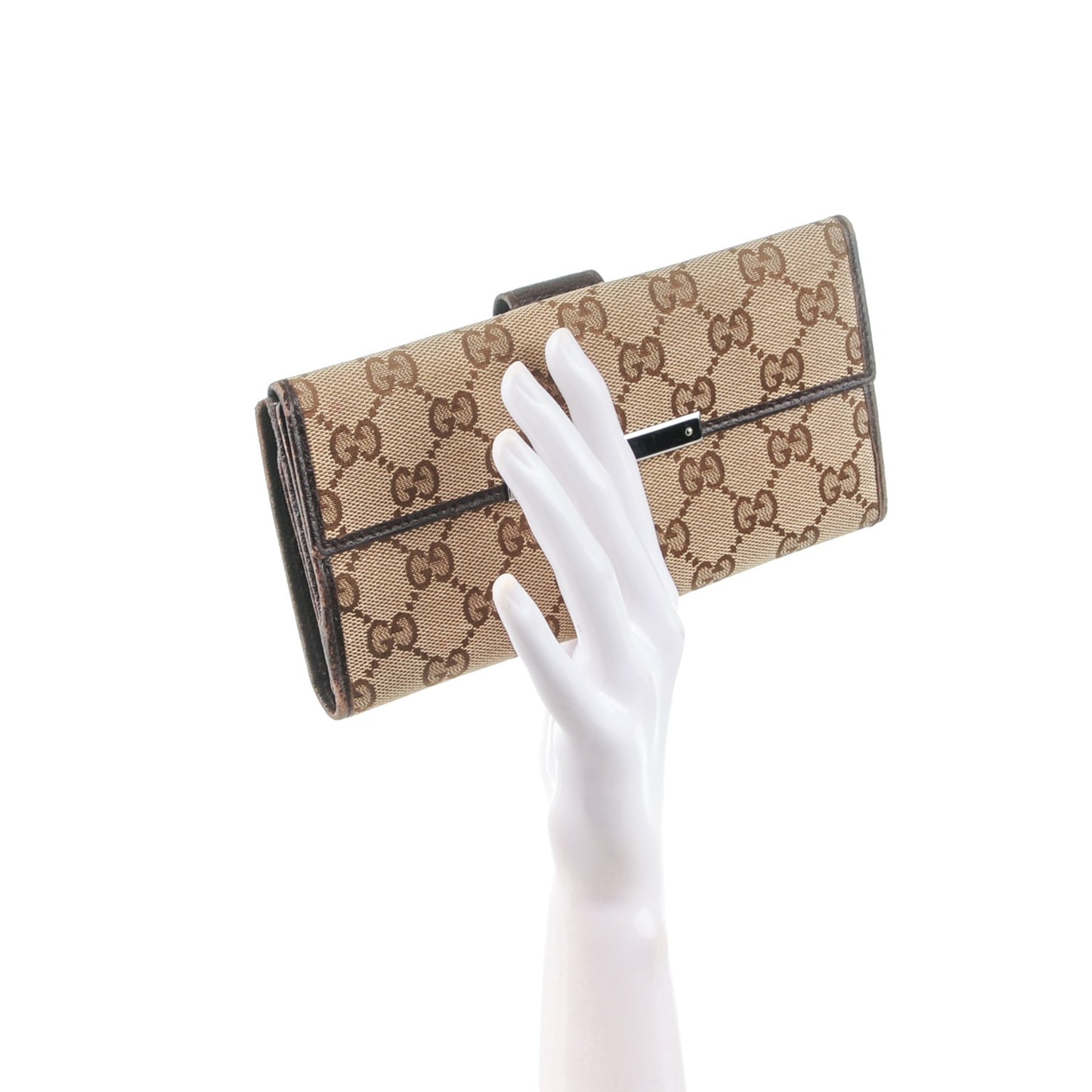 Monogram Metal Bar Continental Flap Wallet Beige Ebony Dark Brown