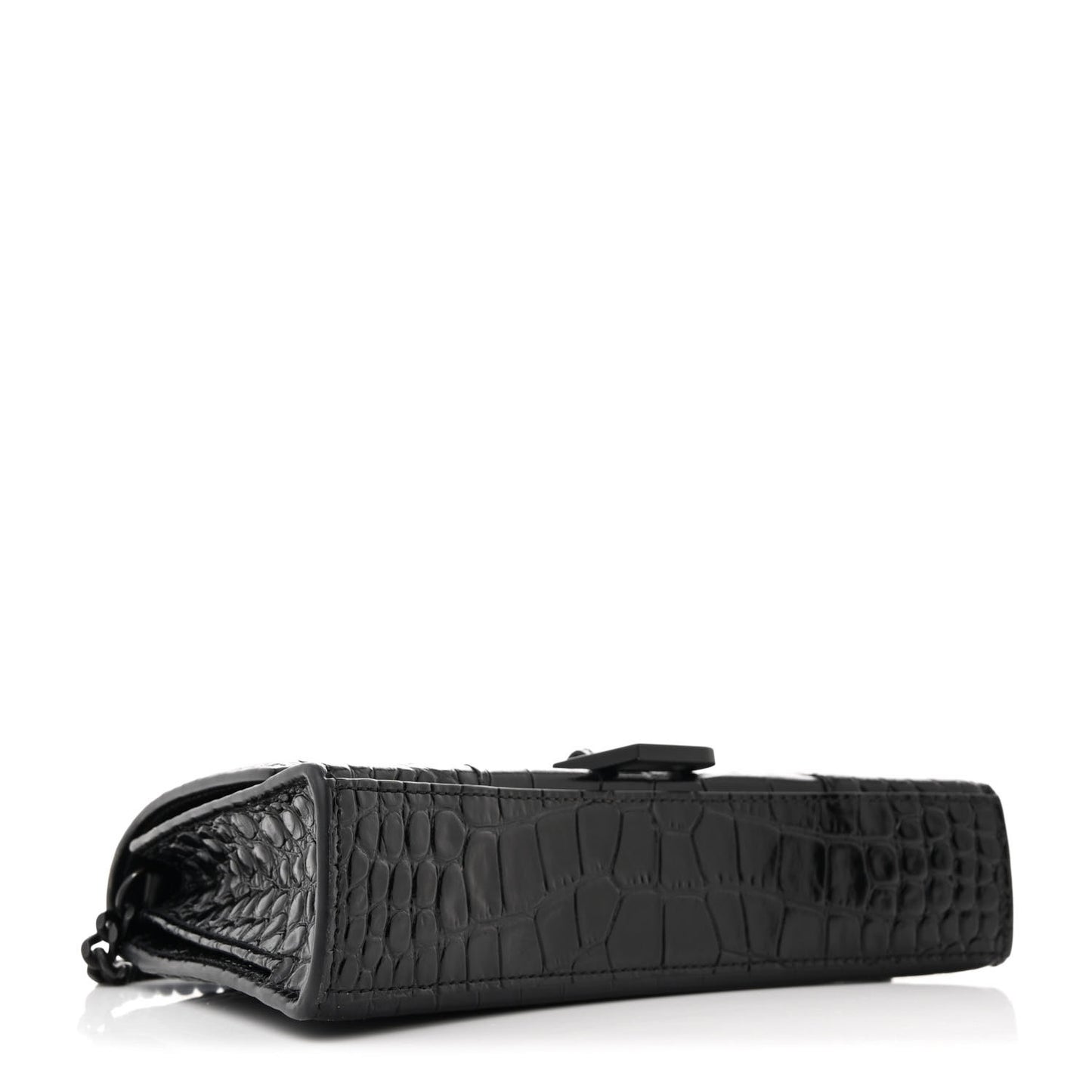 Shiny Calfskin Monochrome Crocodile Embossed Small Hourglass Evening Chain Bag Black