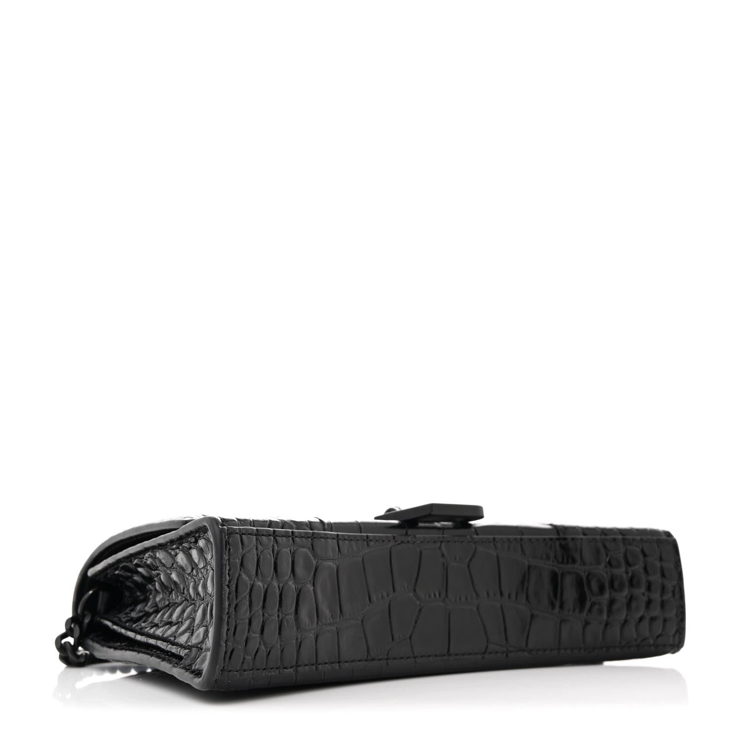 Balenciaga Shiny Calfskin Monochrome Crocodile Embossed Small Hourglass Evening Chain Bag Black 4 of 11