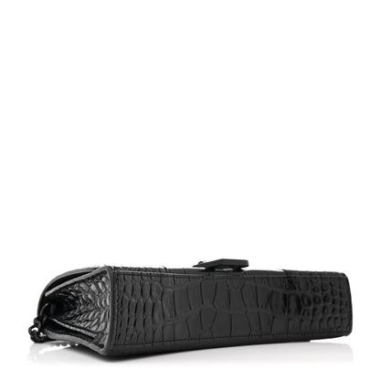 Balenciaga Shiny Calfskin Monochrome Crocodile Embossed Small Hourglass Evening Chain Bag Black 4 of 11